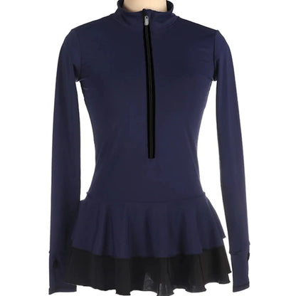Classic Women Long Sleeves Ice Skating Dress Mock Neck Ballet Dancewear Kids Leotard Dress Girls Training Figure Skating Outfits