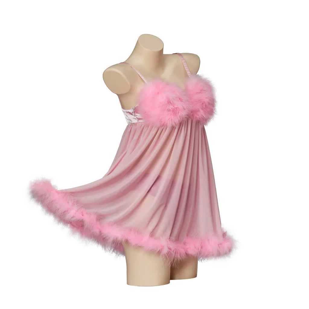Austin Powers Fembot Cosplay Costume Suspender Skirt Gloves Panties Pink Sexy Mini Dress Women Feather Suspender Dress