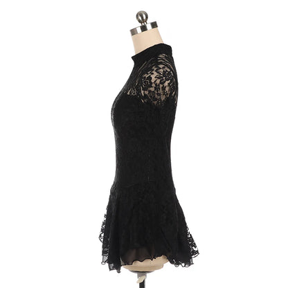 Figure Skating Costume Dress Ice Skating Skirt for Girl Women Kids Black lace Long sleeve Customized Competition Gymnastics