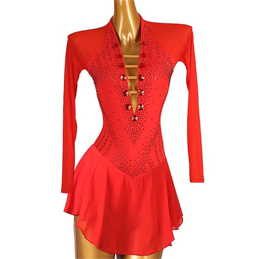 Girl Ice Skating Dress High Elasticity Training Competition Skating Wear Classic Crystal / Rhinestone Long Sleeve Ice Skating