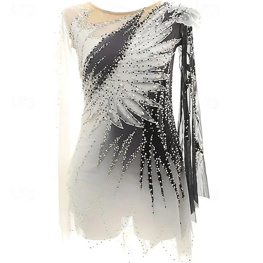 Girls' Ice Skating Dress Patchwork High Elasticity Training Competition Skating Wear Classic Crystal / Rhinestone Long Sleeve