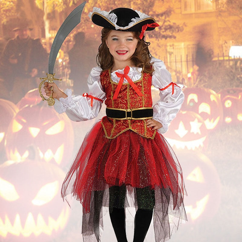 Halloween Role Playing Children&#39;s costumes Dress Suit Pirate Captain Cosplay Dance costumes spot Girls School Performance Stage
