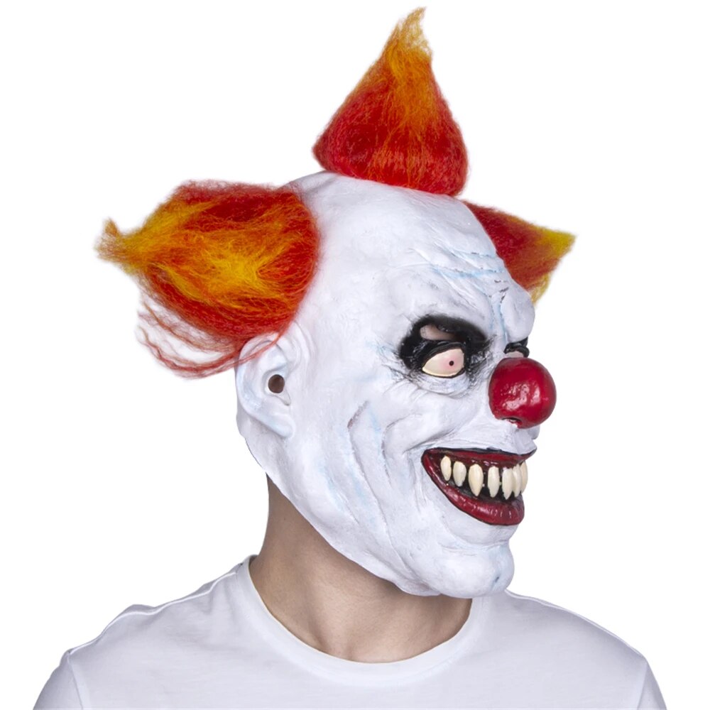 Scary Evil Halloween Clown Mask Horror Cosplay Costume Props Adult Latex Clown Full Head Masks Reddish Yellow Hair
