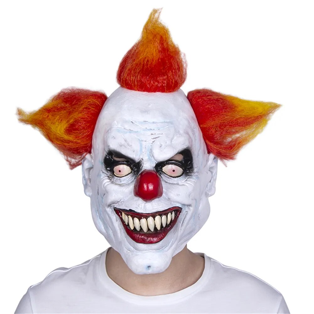 Scary Evil Halloween Clown Mask Horror Cosplay Costume Props Adult Latex Clown Full Head Masks Reddish Yellow Hair