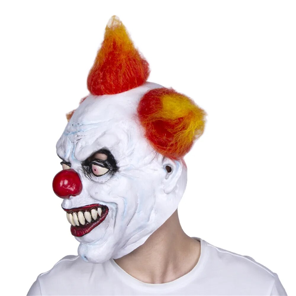 Scary Evil Halloween Clown Mask Horror Cosplay Costume Props Adult Latex Clown Full Head Masks Reddish Yellow Hair