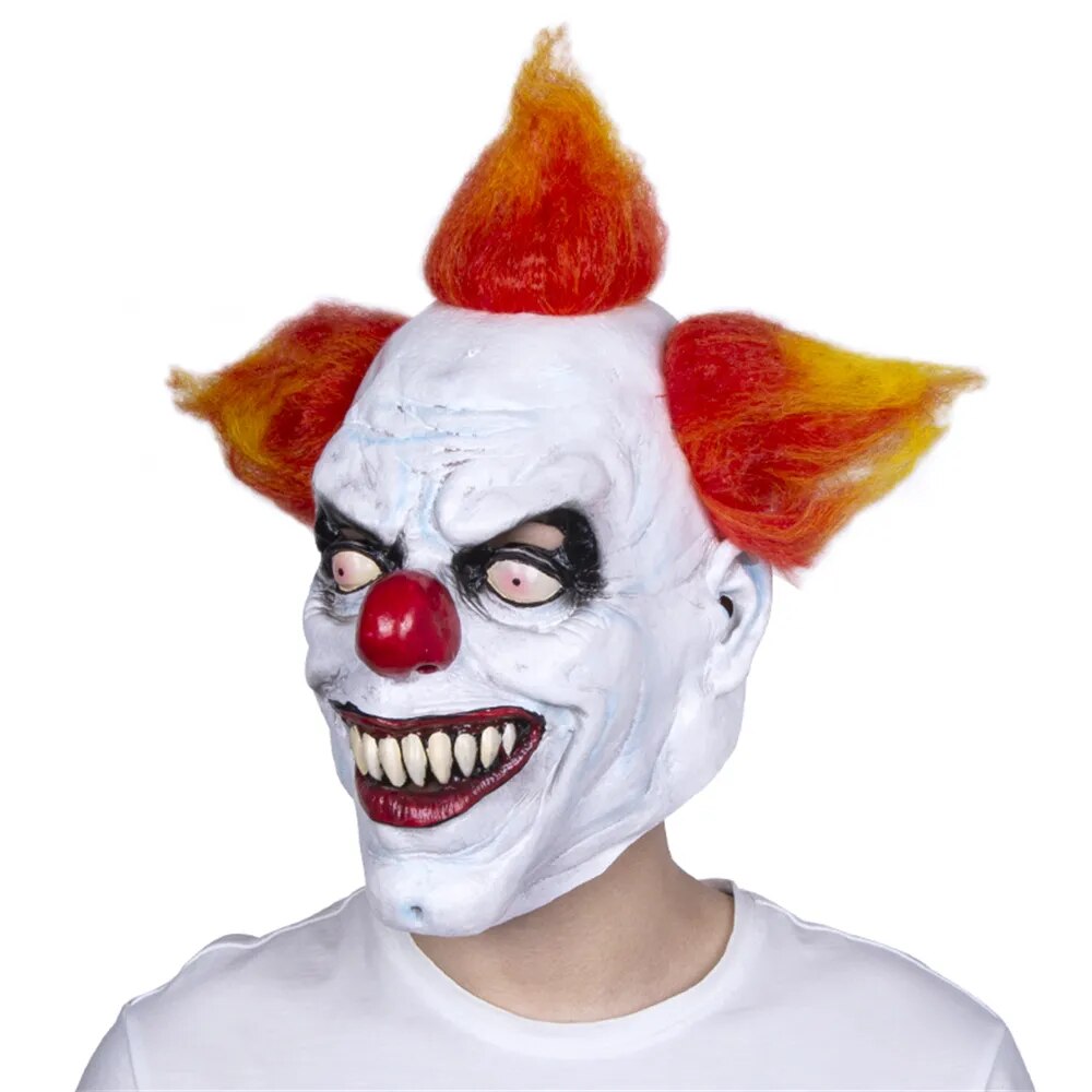 Scary Evil Halloween Clown Mask Horror Cosplay Costume Props Adult Latex Clown Full Head Masks Reddish Yellow Hair