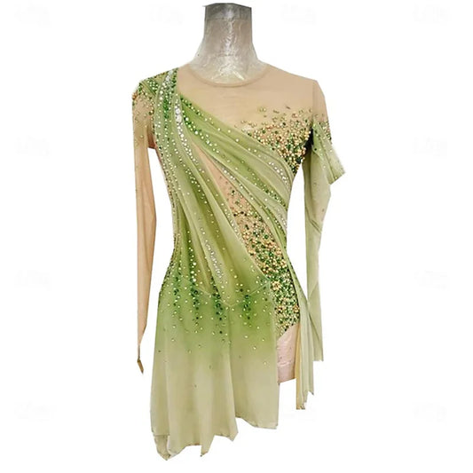 Girl Ice Skating Skirt Dres Spandex High Elasticity Professional Competition Skating Wear Thermal Warm Classic Rhinestone