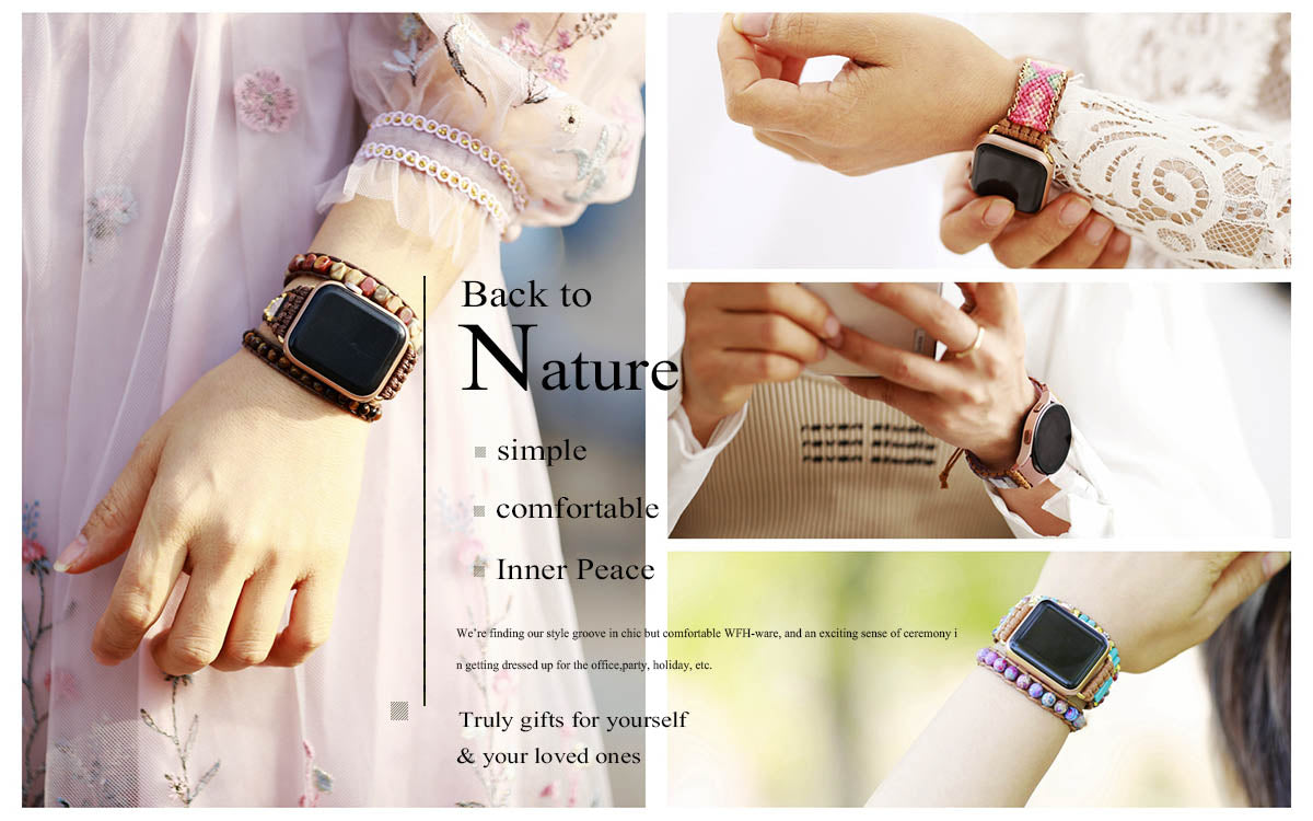 Vibrant Purple Natural Stone Aple Smartwatch Strap 38mm/45mm Bohemia Beaded Turquoises Wristband Bracelet Iwatch Accessories