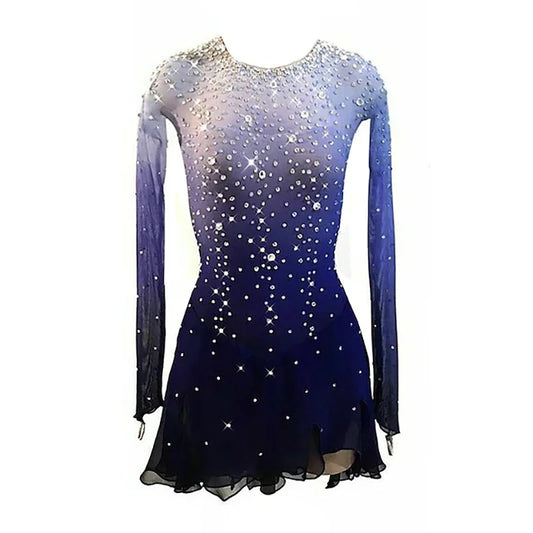 Figure Skating Dress Women's Girls' Ice Skating Dress Blue Stretchy Training Competition Skating Wear Thermal Warm Long Sleeve