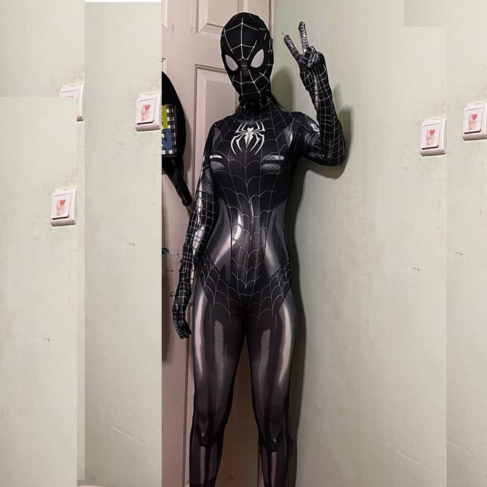 Sexy Black Cat Superhero Cosplay Costume For Spider Women Halloween Costume Christmas Tight 3D Printing Jumpuit Bodysuit