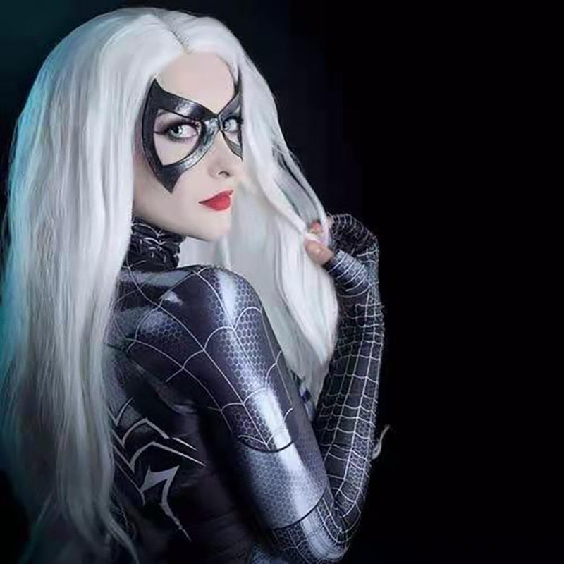 Sexy Black Cat Superhero Cosplay Costume For Spider Women Halloween Costume Christmas Tight 3D Printing Jumpuit Bodysuit