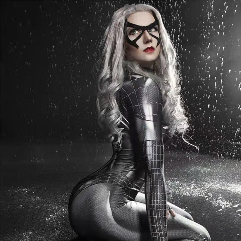 Sexy Black Cat Superhero Cosplay Costume For Spider Women Halloween Costume Christmas Tight 3D Printing Jumpuit Bodysuit