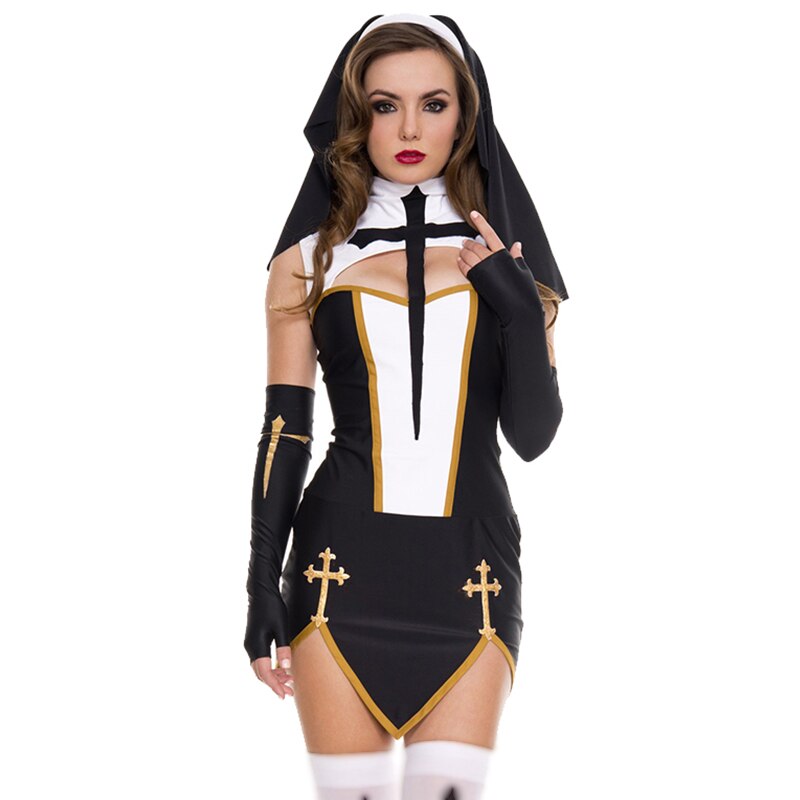 Sexy Lady Nun Superior Costume Carnival Halloween Church Religious Convent Cosplay Party Dress