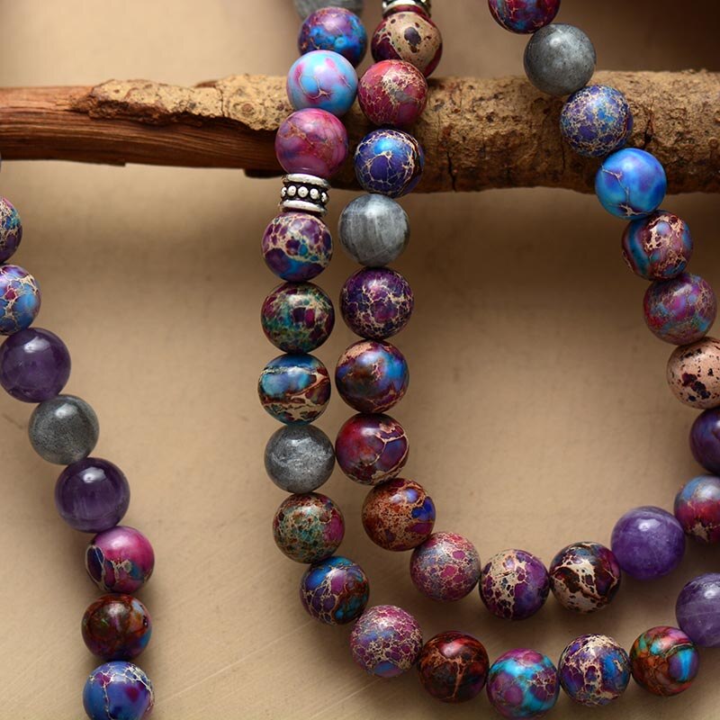 Spiritual Women Strands Bracelets Natural Stones OM Charm Yoga Bracelet 108 Mala Meditation Necklace