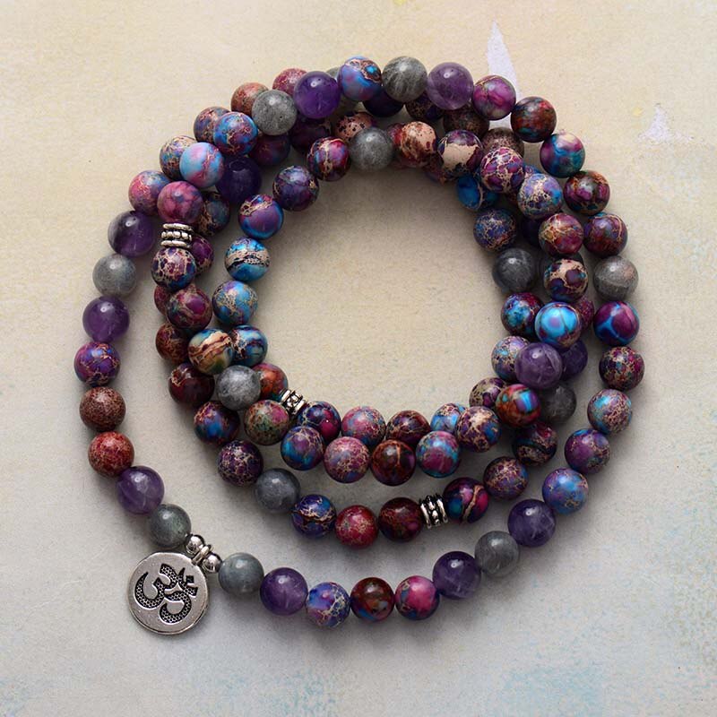 Spiritual Women Strands Bracelets Natural Stones OM Charm Yoga Bracelet 108 Mala Meditation Necklace
