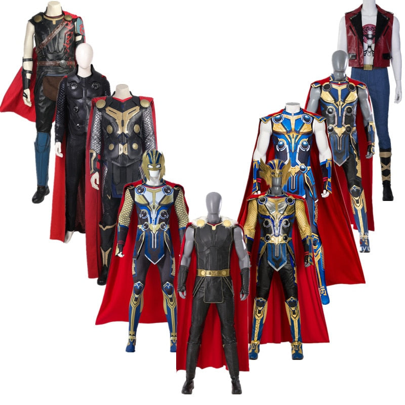 Superhero Thor Love and Thunder Cosplay Costume for Adult Men Armor Props with Cape Halloween Carnival Role Play Full Suit