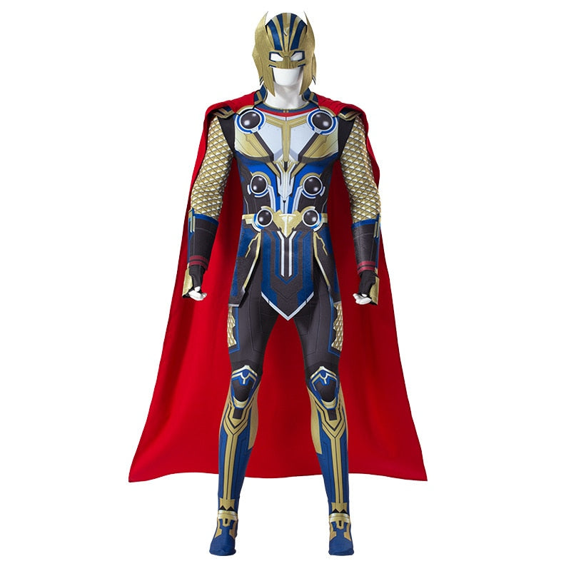 Superhero Thor Love and Thunder Cosplay Costume for Adult Men Armor Props with Cape Halloween Carnival Role Play Full Suit