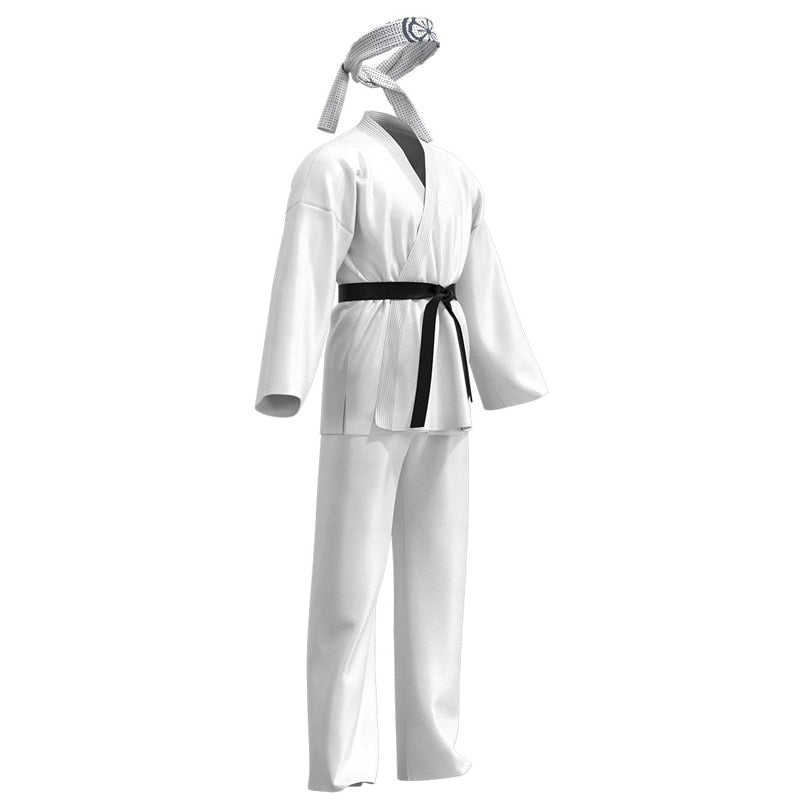 Taekwondo Uniform Pure White Karate Training Clothes Karate Kid Cosplay Men and Women Universal Tops Pants Set