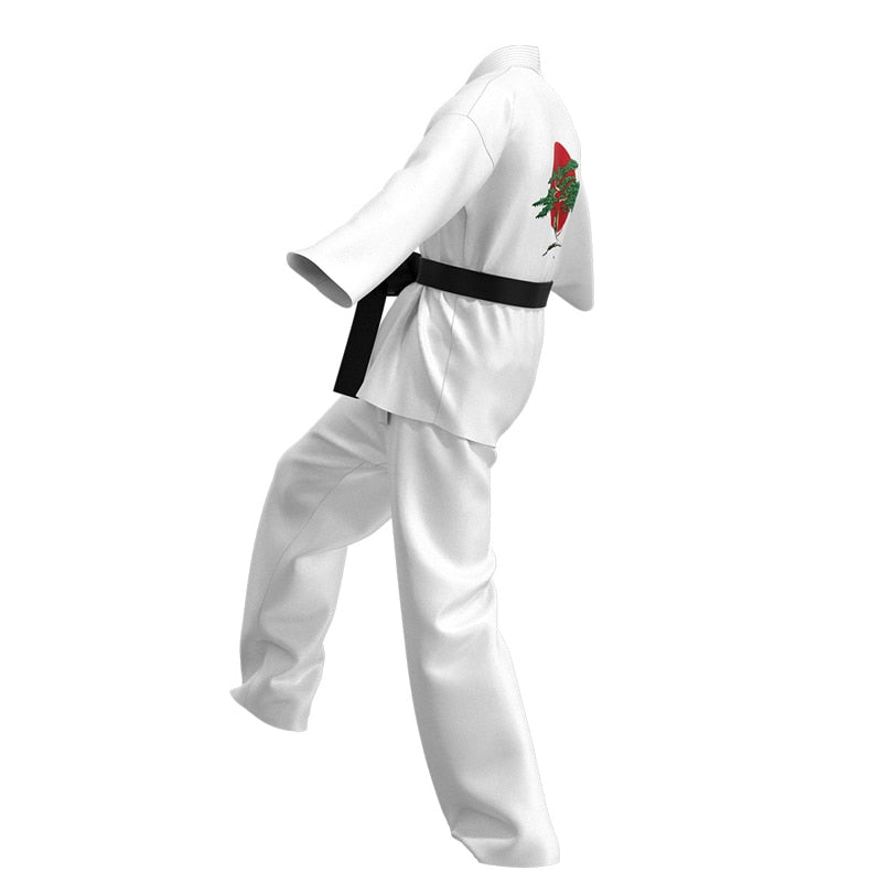 Taekwondo Uniform Pure White Karate Training Clothes Karate Kid Cosplay Men and Women Universal Tops Pants Set