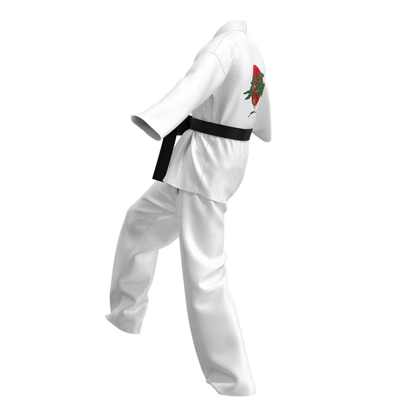 Taekwondo Uniform Pure White Karate Training Clothes Karate Kid Cosplay Tops Pants Set