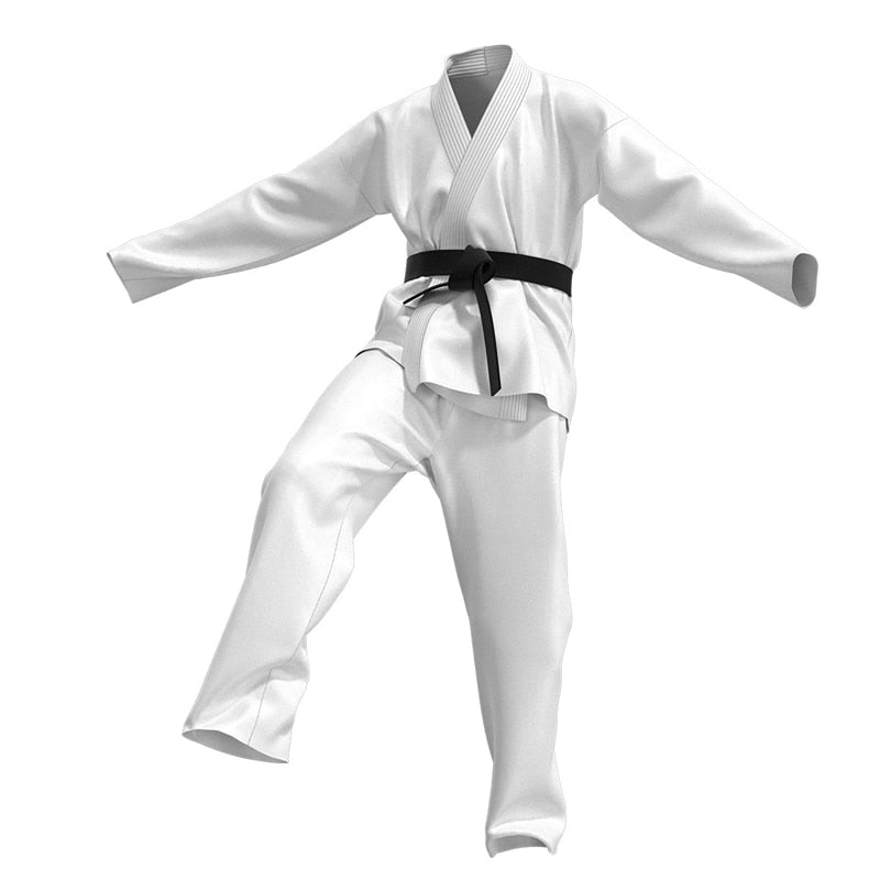 Taekwondo Uniform Pure White Karate Training Clothes Karate Kid Cosplay Men and Women Universal Tops Pants Set