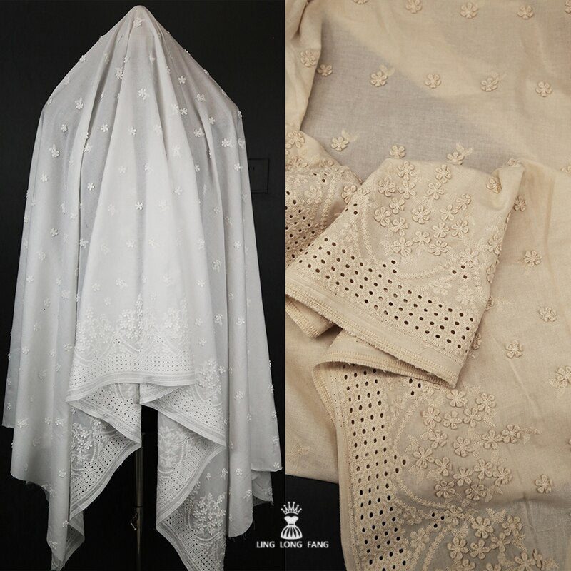 Three-diMenional Flower Embroidery Cotton Fabric Skin-friendly Soft Breathable Designer Dress Cothing Sewing Material