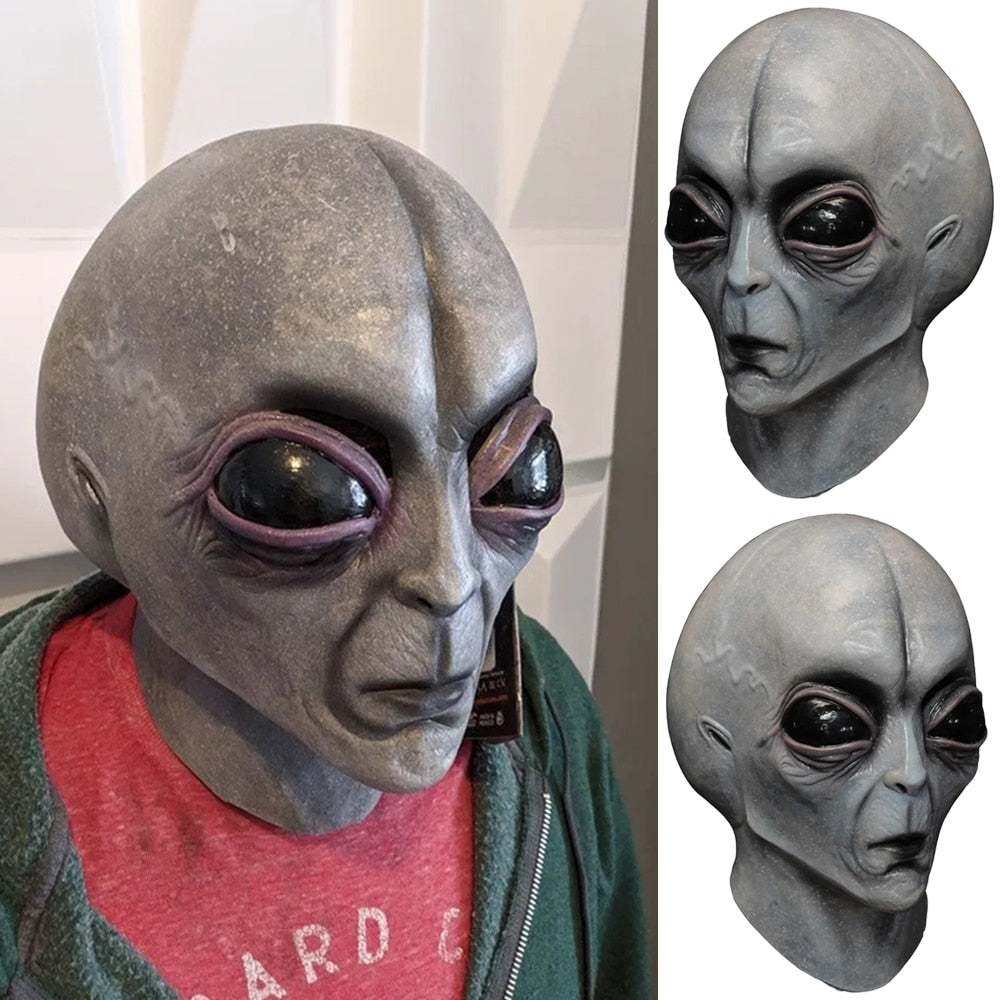 UFO Alien Skull Mask Cosplay Horror Latex Masks Helmet Halloween Masquerade Dress Up Party Costume Props