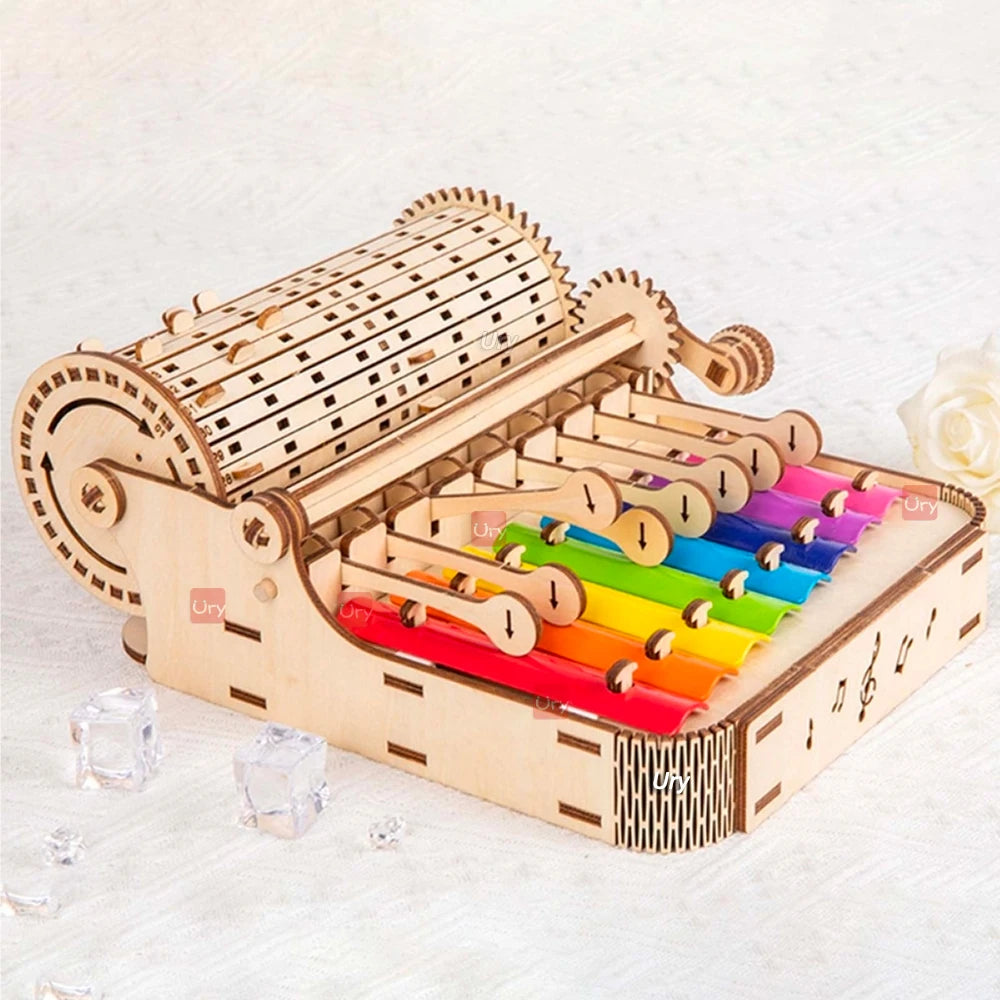 3D Wooden Piano Hand Crank Xylophone Percussion Musical Instruments DIY Toy Rhythm Device Model for Children Christams Gift