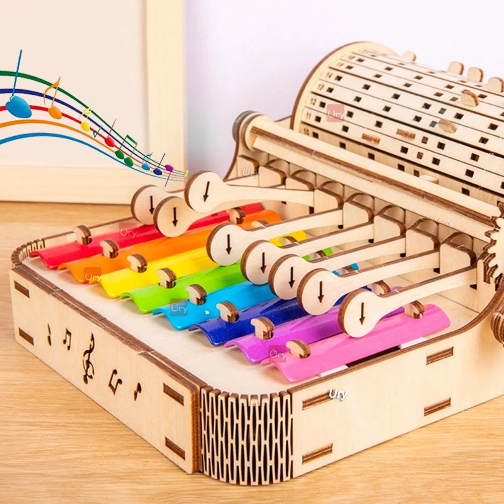 3D Wooden Piano Hand Crank Xylophone Percussion Musical Instruments DIY Toy Rhythm Device Model for Children Christams Gift
