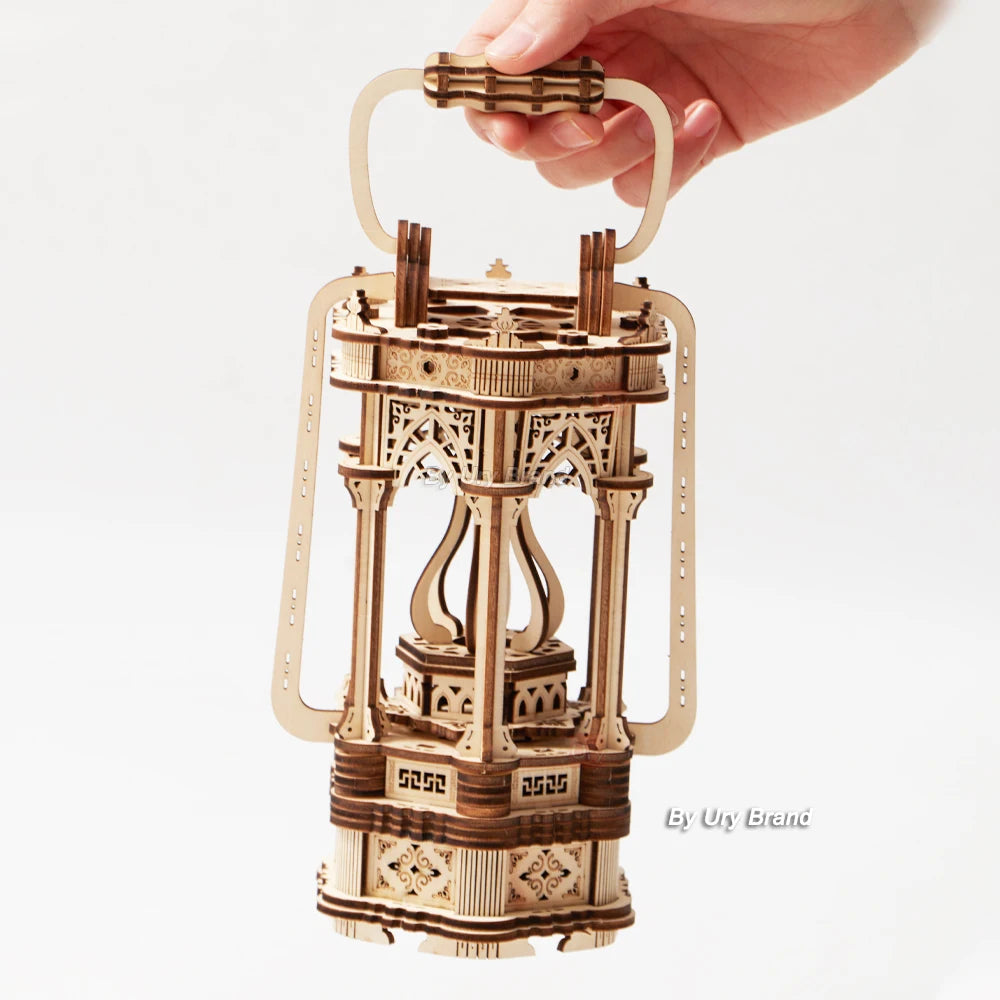 3D Wooden Puzzle Lantern DIY Vintage Light Bedside Lamp Model Assembly Building Kits Desk Decoration Gift for Teens Adult