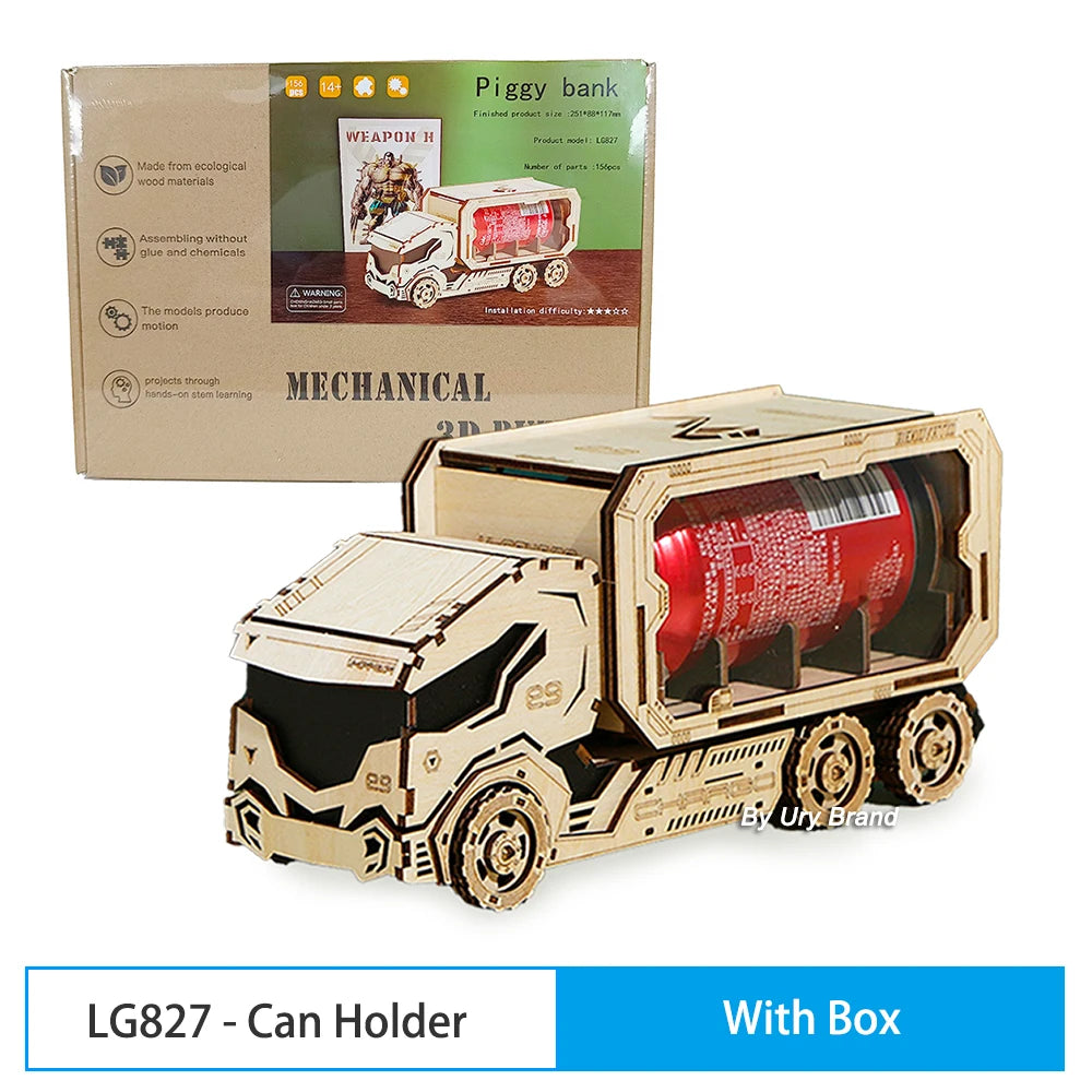 3D Wooden Puzzle Retro Wine Rack Truck for Kids Adult DIY Assembly Model Toy Craft Kits Desktop Decoration Christmas Gift