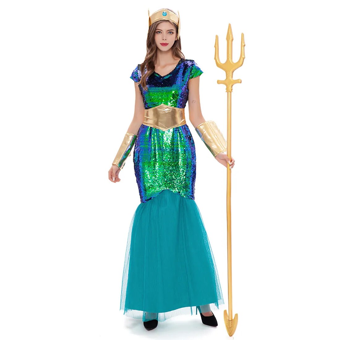 Women Sea Siren Mermaid Queen Costume Men&#39;s Poseidon Costumes Fantasia Halloween Purim Carnival Mardi Gras Dress up