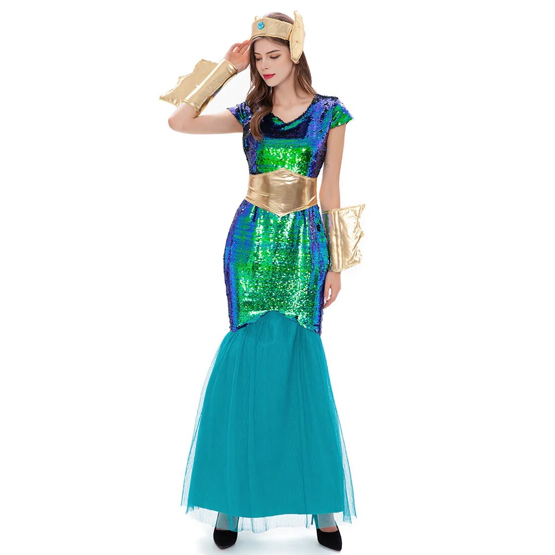 Women Sea Siren Mermaid Queen Costume Men&#39;s Poseidon Costumes Fantasia Halloween Purim Carnival Mardi Gras Dress up