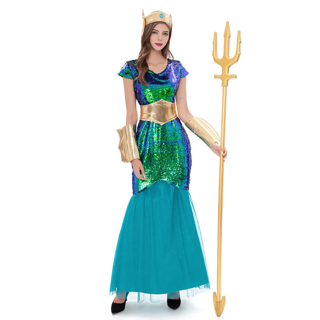 Women Sea Siren Mermaid Queen Costume Men&#39;s Poseidon Costumes Fantasia Halloween Purim Carnival Mardi Gras Dress up