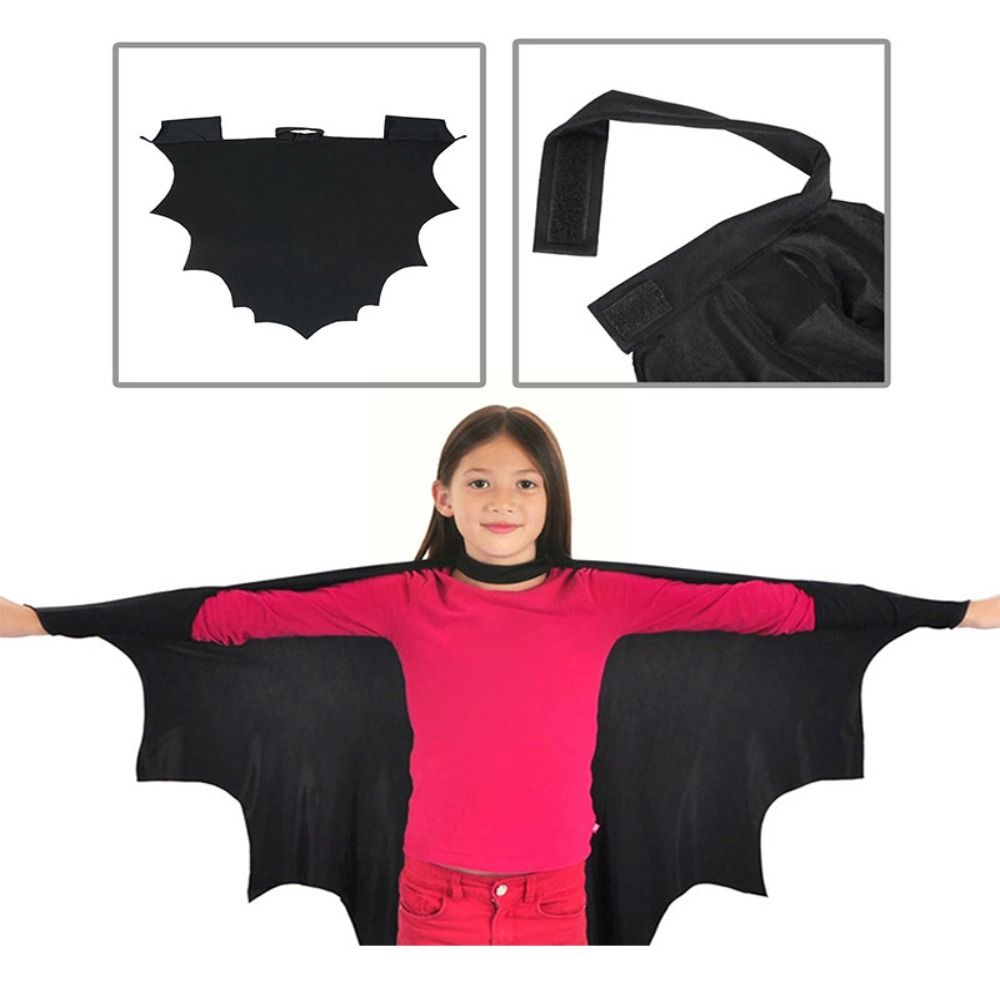 Unisex Halloween Black Bat Wing Cape Cloak Costume With Patch for Kids Boys Girls Vampire Dress Up Accessories Cosplay Costume