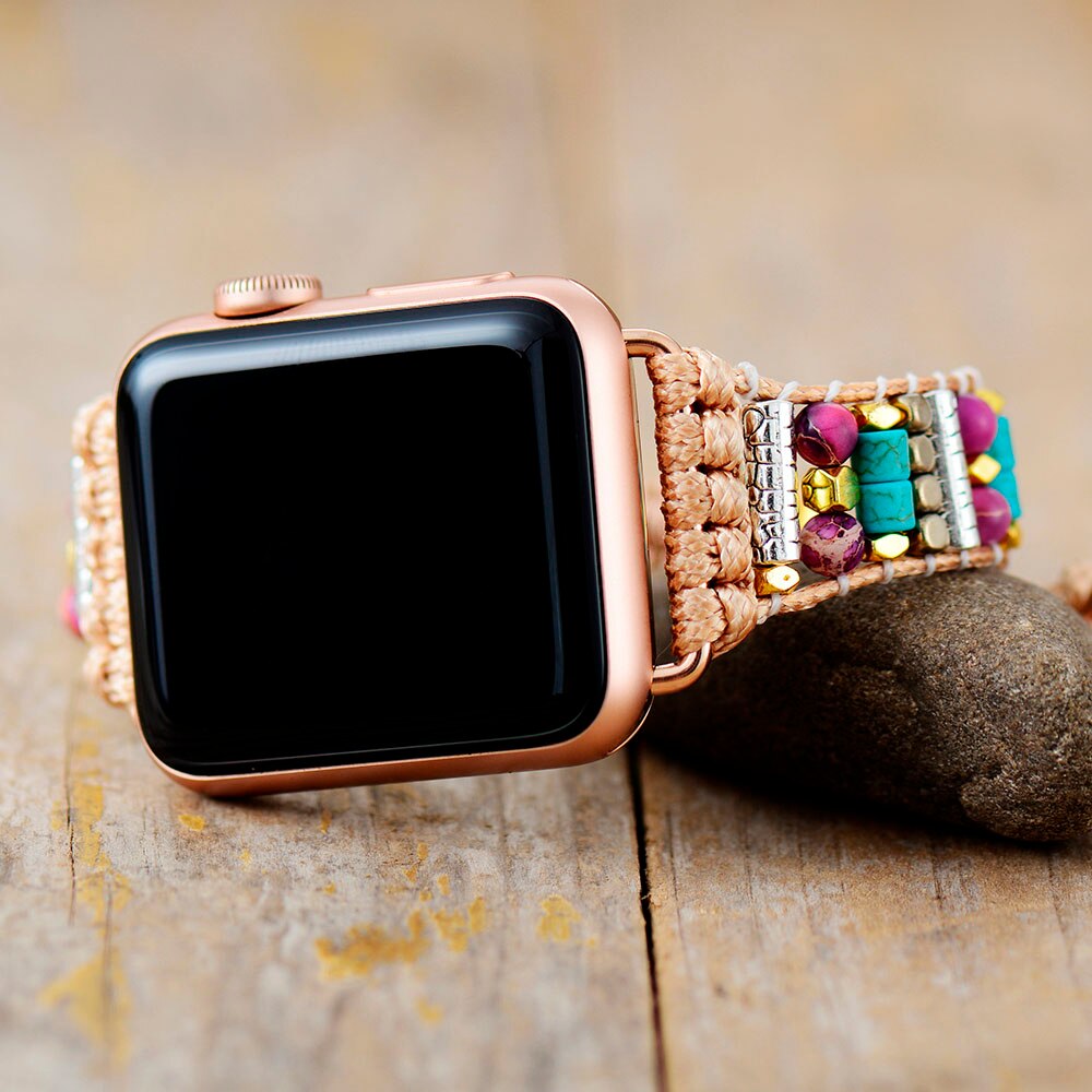Vibrant Purple Natural Stone Aple Smartwatch Strap 38mm/45mm Bohemia Beaded Turquoises Wristband Bracelet Iwatch Accessories