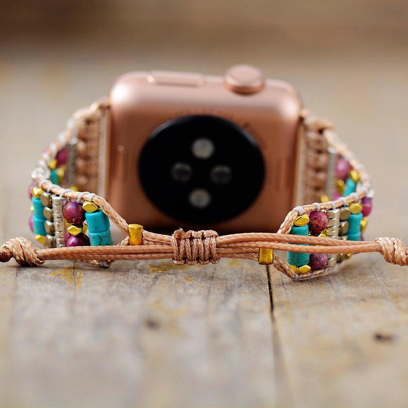 Vibrant Purple Natural Stone Aple Smartwatch Strap 38mm/45mm Bohemia Beaded Turquoises Wristband Bracelet Iwatch Accessories