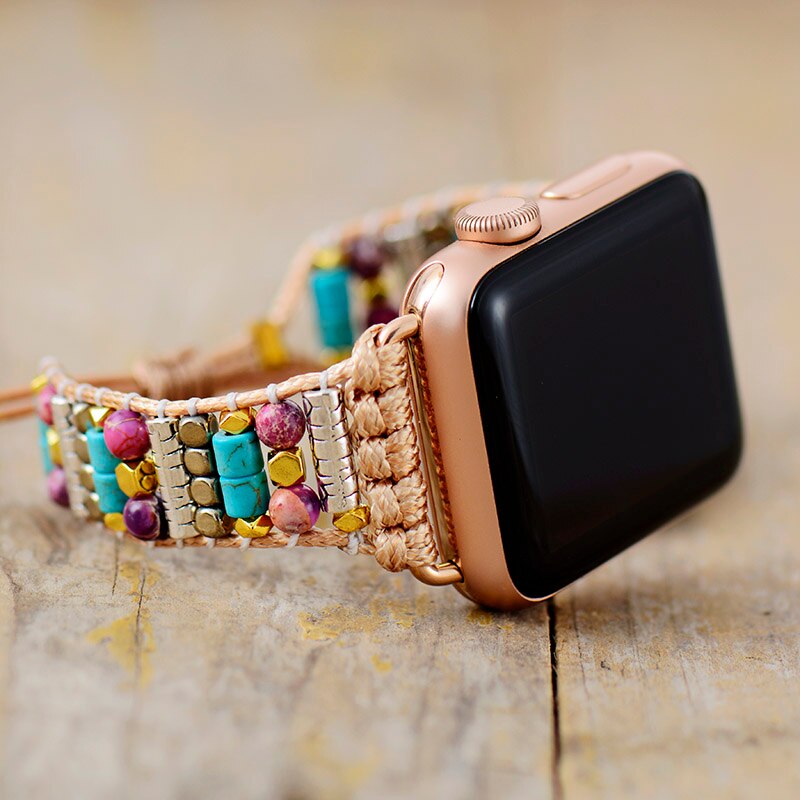 Vibrant Purple Natural Stone Aple Smartwatch Strap 38mm/45mm Bohemia Beaded Turquoises Wristband Bracelet Iwatch Accessories