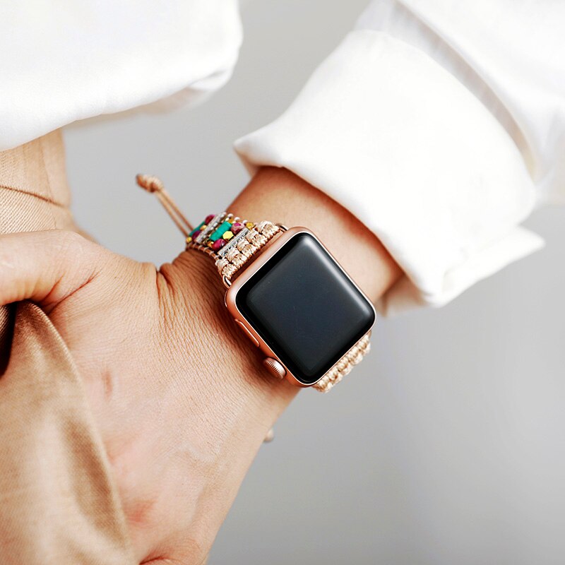 Vibrant Purple Natural Stone Aple Smartwatch Strap 38mm/45mm Bohemia Beaded Turquoises Wristband Bracelet Iwatch Accessories