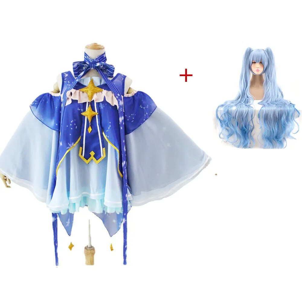 Virtual Singer Snow Miku Cosplay Full Suit VOCALOID Miku Wig Costume Star and Snow Princess Dress Cos Props Performance Party