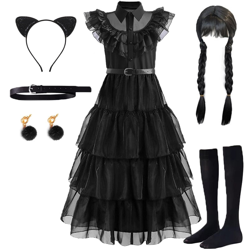 Wednesday Addams Cosplay For Girl Costume  Vestidos For Kids Party Dresses Carnival Easter Halloween Costumes 5-14 Years