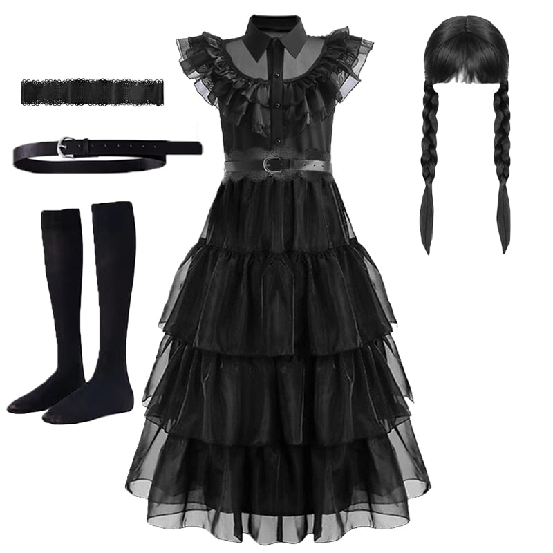 Wednesday Addams Cosplay For Girl Costume  Vestidos For Kids Party Dresses Carnival Easter Halloween Costumes 5-14 Years