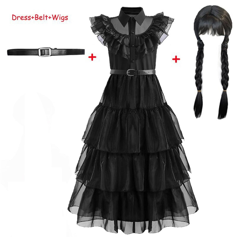 Wednesday Addams Cosplay For Girl Costume  Vestidos For Kids Party Dresses Carnival Easter Halloween Costumes 5-14 Years