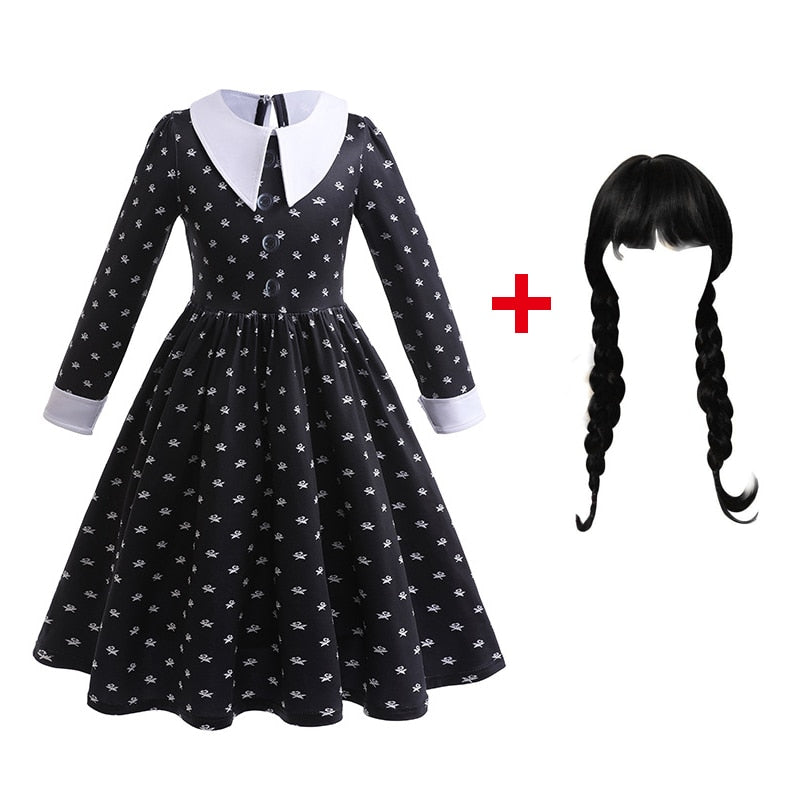 Wednesday Cosplay for Girl Costume New Vestidos for Kids Wednesday Cosplay Costumes Black Gothic Halloween Party Dress