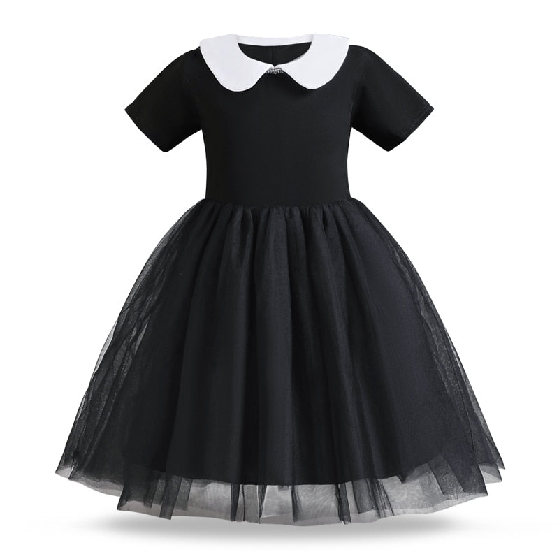 Wednesday Cosplay for Girl Costume New Vestidos for Kids Wednesday Cosplay Costumes Black Gothic Halloween Party Dress