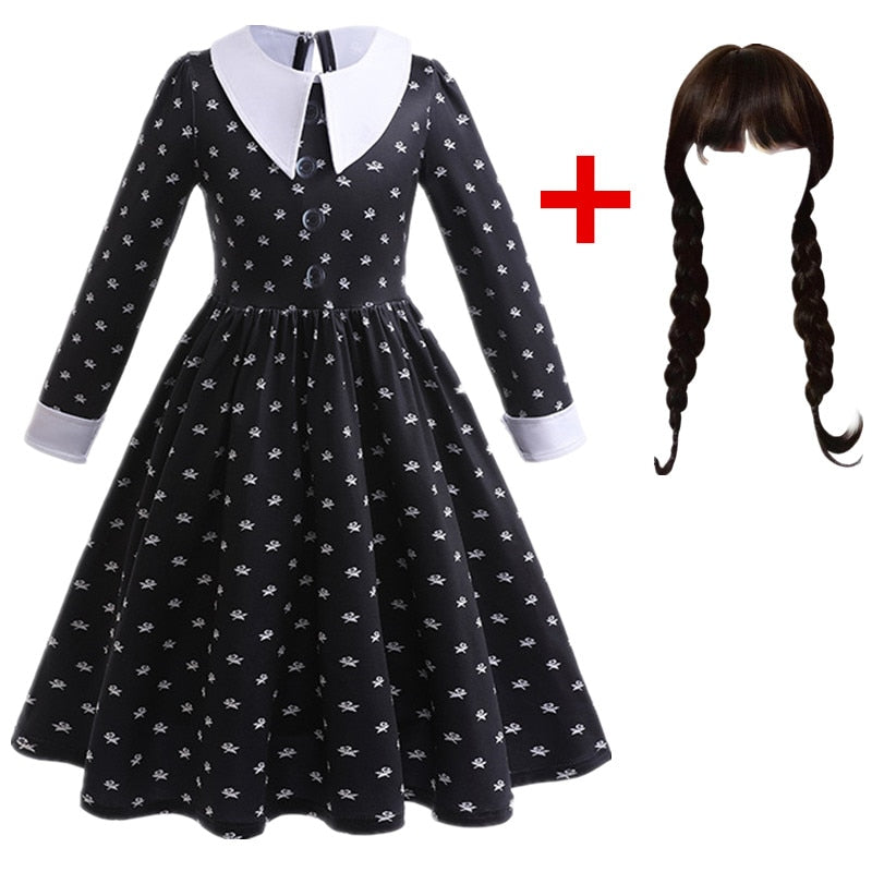 Wednesday Girl Costume for Carnival Halloween Black Events Cosplay Dress Kids Evening Party Clothes Fashion Gothic Vestido 4-10T