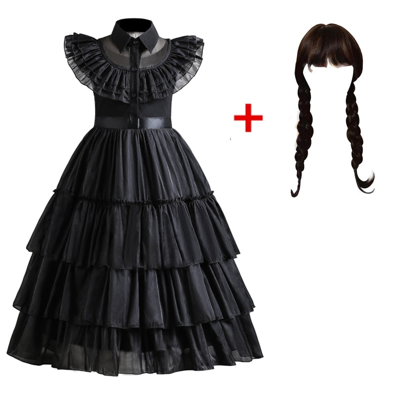 Wednesday Girl Costume for Carnival Halloween Black Events Cosplay Dress Kids Evening Party Clothes Fashion Gothic Vestido 4-10T
