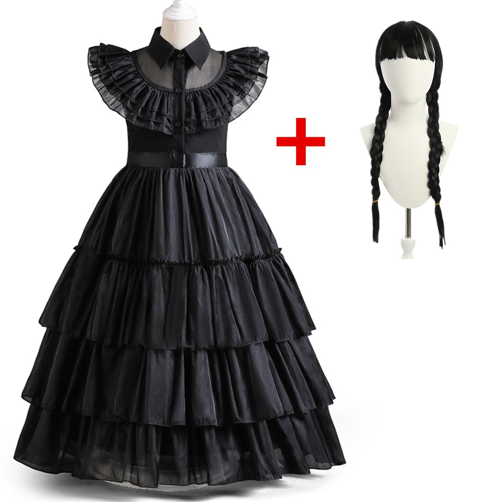 Wednesday Girl Costume for Carnival Halloween Black Events Cosplay Dress Kids Evening Party Clothes Fashion Gothic Vestido 4-10T
