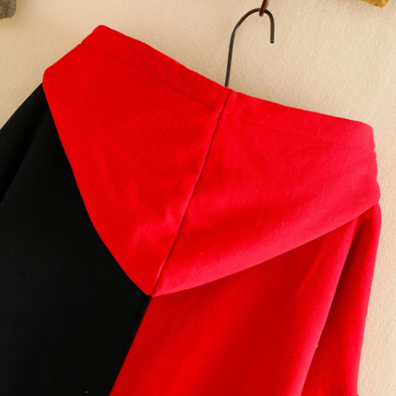 Japanese Cartoon Color Block Brushed Hoodie