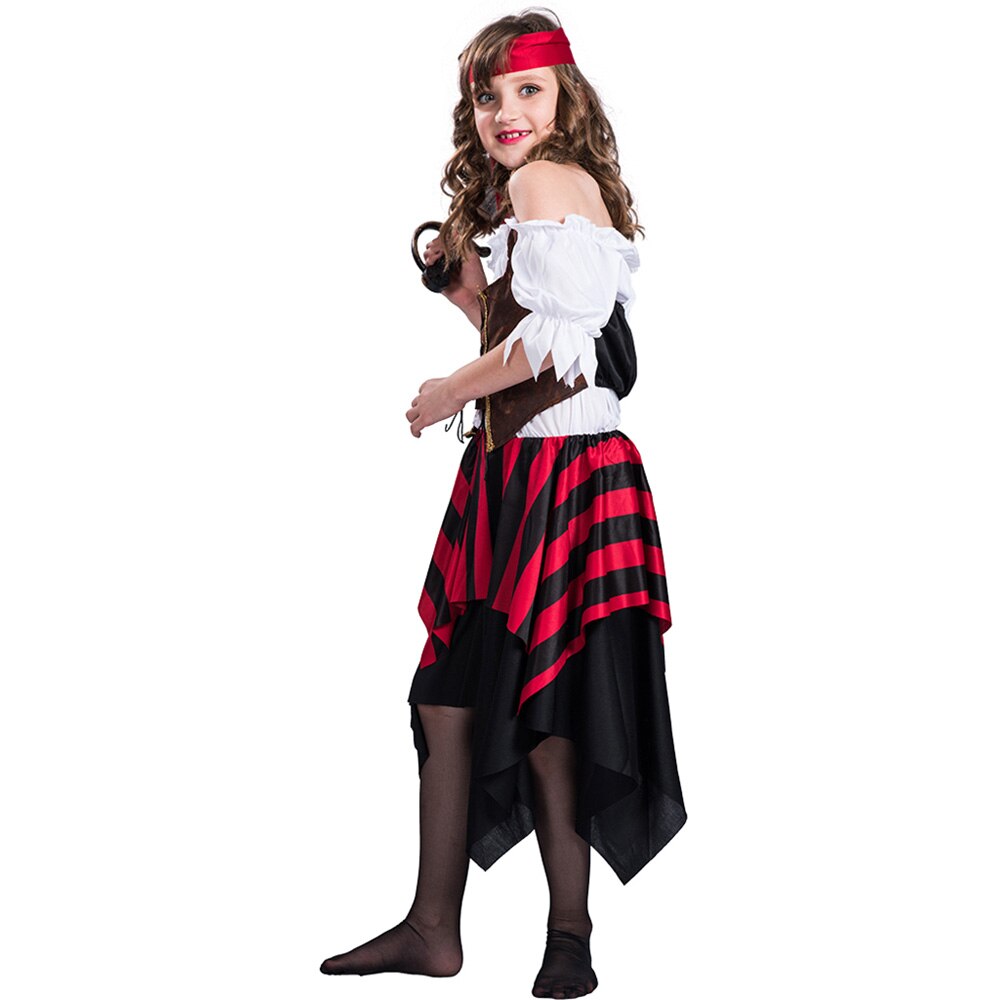 Kids Girl&#39;s Caribbean Pirate Halloween Costume Funny Robber Girls Cosplay Outfits Carnival Easter Purim Fancy Dress